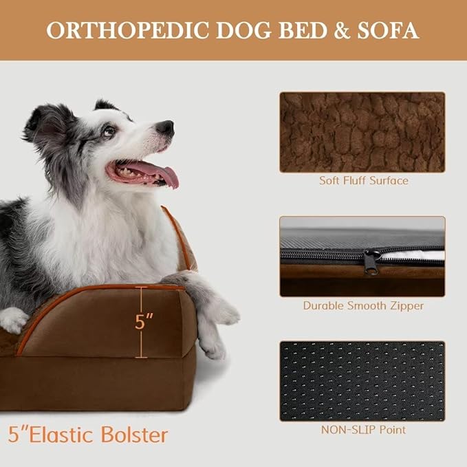 Orthopedic Jumbo Dog Bed for Extra Large Dogs, Jumbo Breed Waterproof Dog Bed, PV Washable Dog Sofa Bed with Removable Cover & Non-Slip Bottom(Jumbo,Chocolate Brown)