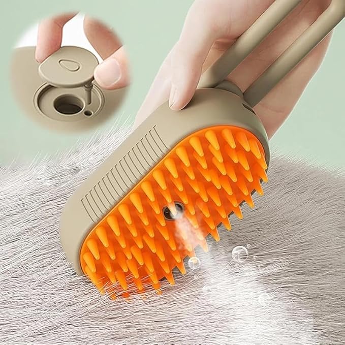 Pet Grooming Steam Brush for Dogs and Cats, Rechargeable Pet Hair Brush, Soft and Comfortable Bathing Brush for Shedding and Cleaning, Suitable for Long/Short Hair (Olive)