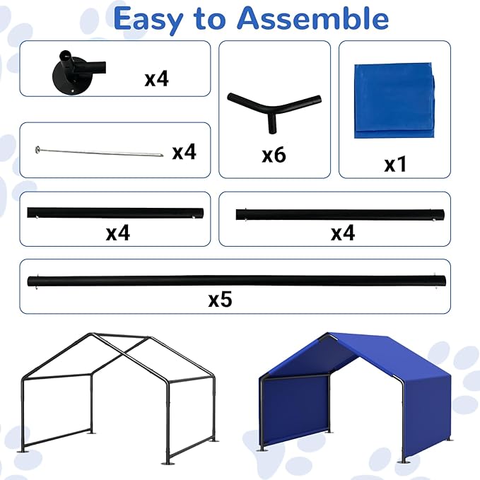 Dog Shade Shelter Outdoor, 4'x4'x3' Extra Large Dog Tent Outdoor, Dog House Outside with Waterproof Roof, Blue Sun Rain Cover for Pet Cat Goat Pig Small Animals and Livestock