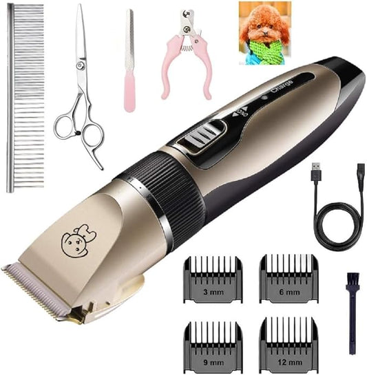 Dog Grooming Kit Pet Shaver Clippers Low Noise Rechargeable Cordless Electric Quiet Hair Clippers Set for Dogs Cats Pet