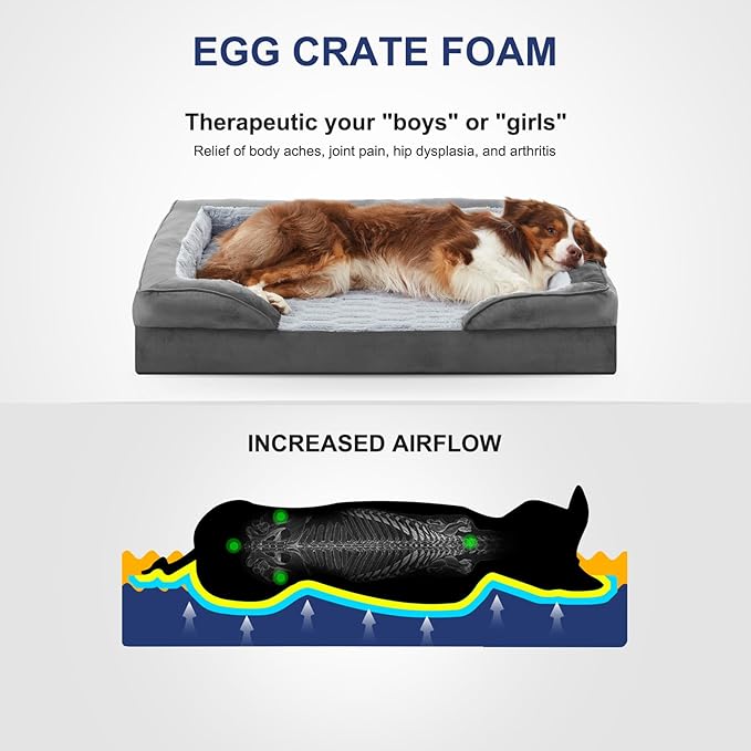 FURTIME Orthopedic Dog Bed for Extra Large Dogs - XL Waterproof Dog Sofa Bed, Ultra Comfy Supportive Foam Pet Bed with Removable Washable Cover, Jumbo Dog Bed with Nonskid Bottom