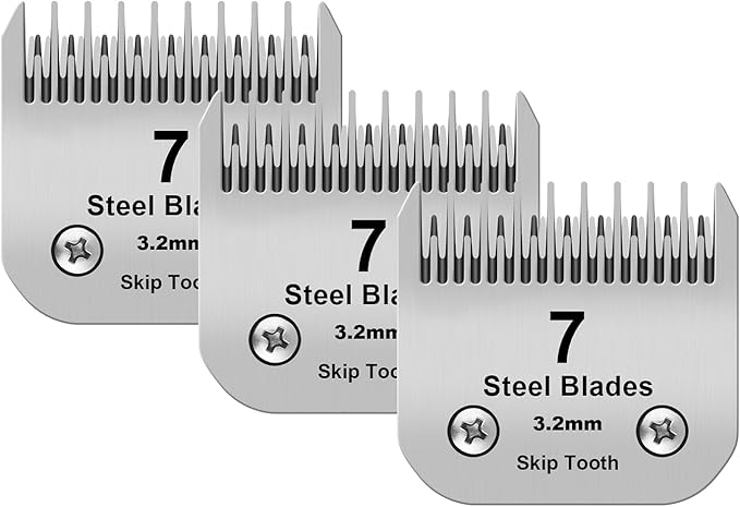 7 Skip Tooth Detachable Pet Dog Grooming Steel Blades,Compatible with Andis,Oster A5,Wahl KM10 Series Clippers,Cut Length 1/8-Inch (3.2mm) ,3 Pack