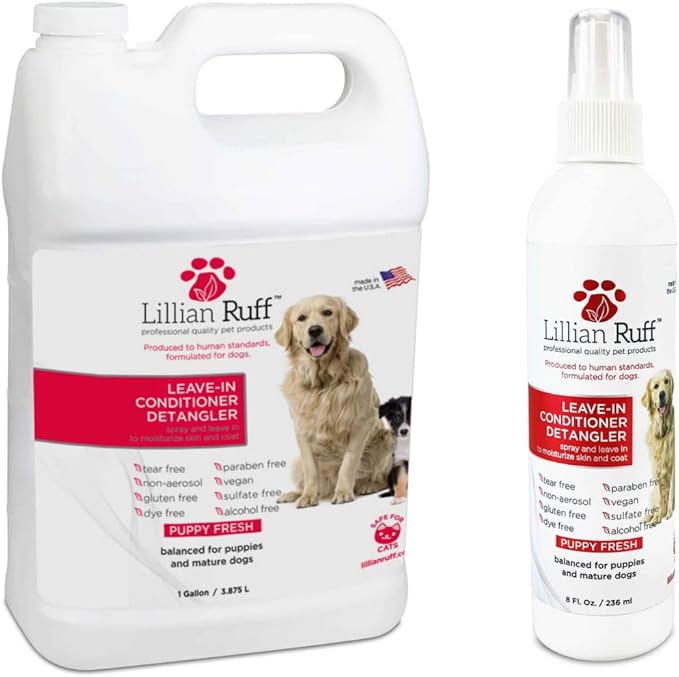 Lillian Ruff Leave-In Dog Conditioner & Detangler Spray - pH Balanced After-Bath No Rinse Hydrating Dog Conditioning Spray - Silky Shine Spray For Dry Skin Itch Relief, Detangling & Dematting (Gallon)