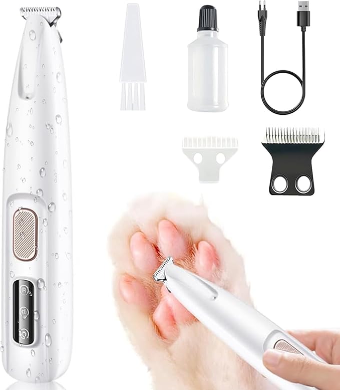 Dog Paw Trimmer,2025 Upgrades Dog Paw Trimmer with LED Light,18 mm Widen Blade, 35 dB Low Noise,Rechargeable Pet Electric Hair Clipper for Dogs and Cats(with Replacement Blades)