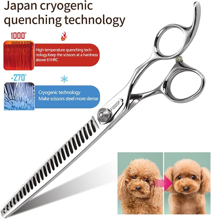 Professional Thinning Shears for Dogs with Micro Serrated Edge 8 inch Dog Grooming Scissors Long Chunkers Shears Japan 440C 70% Thinning Rate 26 Teeth(8in)