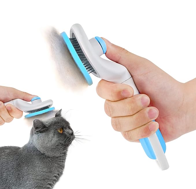 Self-Cleaning Slicker Brush for Pet Grooming - Massaging Tool for Long and Short Hair, Gently Removes Loose Undercoat and Mats