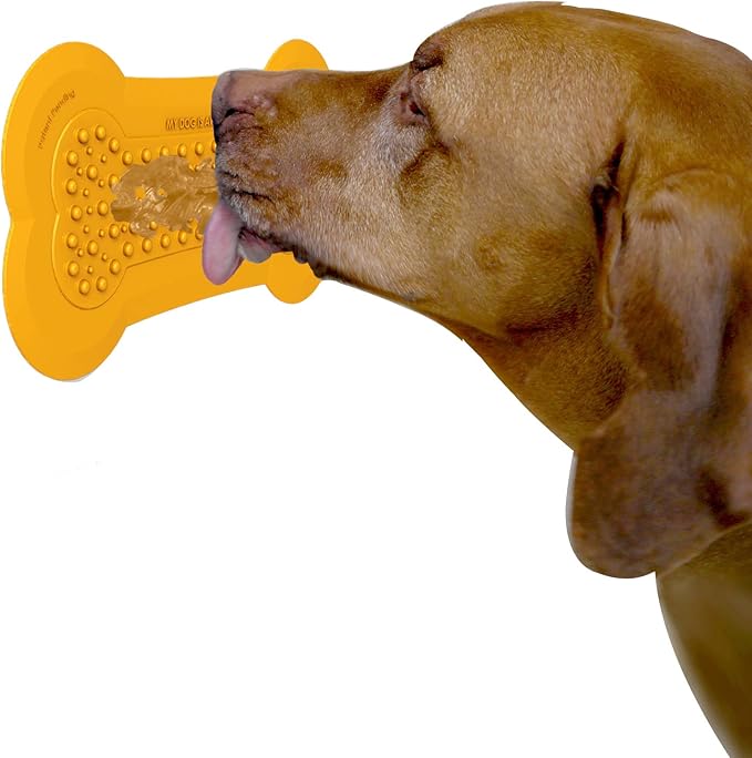 Lick Lick Pad Dog Accessories | Pet Shower Attachment | Dog Peanut Butter Lick Pad | Dog Bathing Station | Dog Bathing Supplies | Veterinarian Used | Suction to Wall | Large (Large - 1 Pack, Yellow)