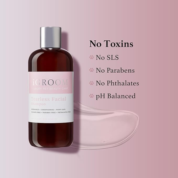 iGroom Tearless Facial Dog Shampoo, Luxury Pet Beauty Care, Ultra Mild to Eyes, Restore Skins Natural Moisture, Made in USA, Gallon