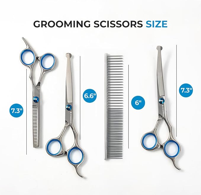 Professional Pet Grooming Scissors Set, 5-in-1 Stainless Steel Kit with Comb
