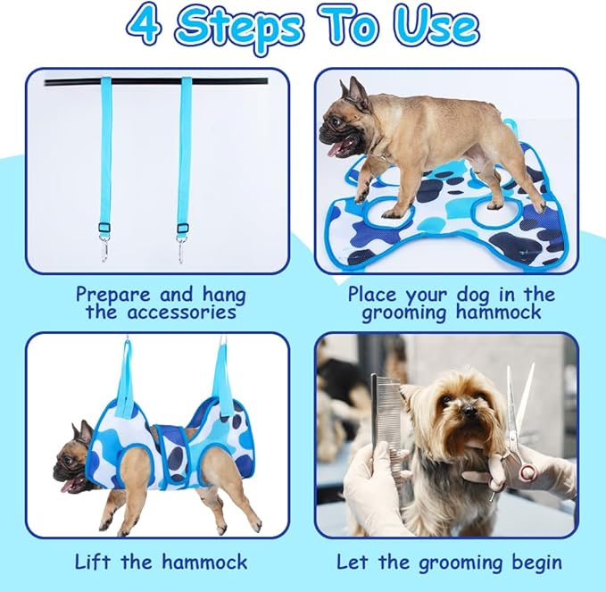 Dog Grooming Hammock Harness for Cats Dogs with Nail Clippers/Nail Trimmers/Grooming Scissors, Dog Grooming Harness for Nail Trimming, Relaxation Pet Restraint Leashes Sling Pet Grooming Sling Helper