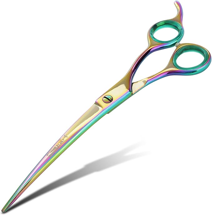 Sharf Rainbow 8.5 Inch Curved Dog Grooming Scissors - Trusted Brand - Premium Steel Professional Dog Grooming Scissors - Ergonomic Design