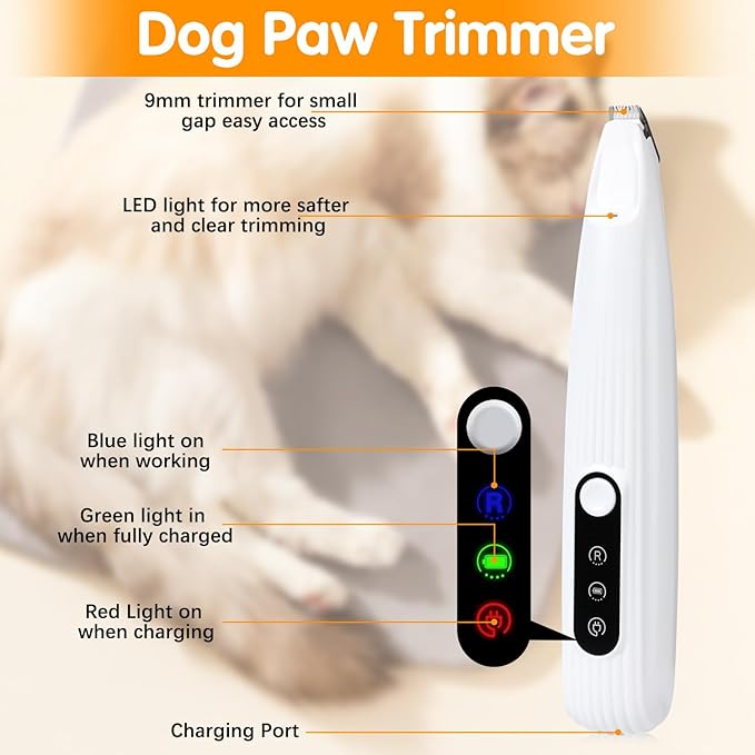 Upgraded Dog Trimmer with LED Light,Pet Clippers for Small Dogs Cats - Trimming Paws, Eyes, Ears, Face, and Rump
