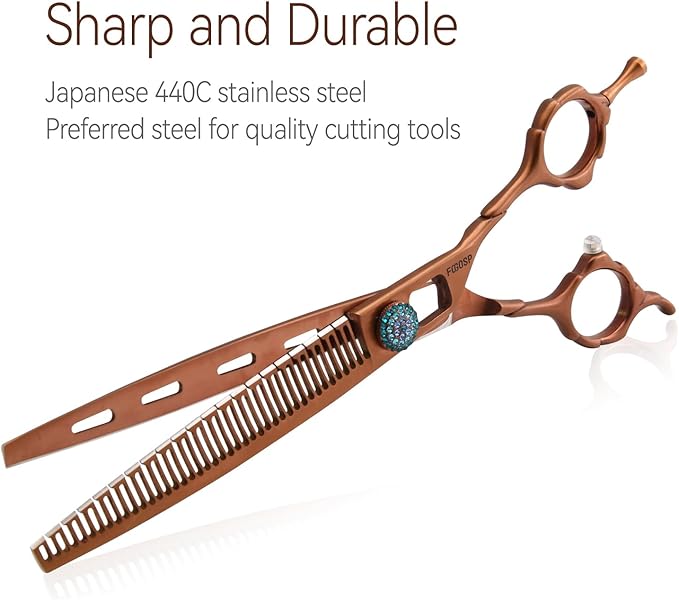 Chunkers Dog Grooming Scissors 7'' Professional Thinning Shears for Small Dogs Pet Grooming Scissors 70% Thinning Rate 18 Teeth High Cobalt Alloy Steel for Groomers(7,Chocolate Chunker)
