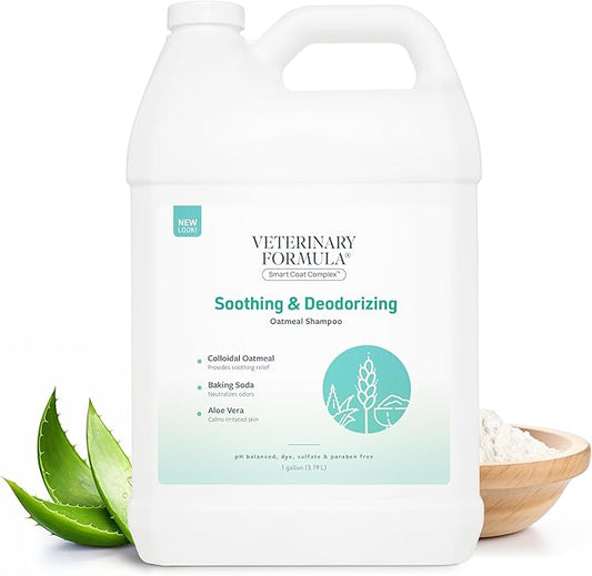Veterinary Formula Smart Coat Complex Soothing and Deodorizing Oatmeal Shampoo for Dogs, 128 Fl oz – Baking Soda Eliminates Odors, Aloe Vera & Oatmeal Cleanse and Hydrate Skin – Long-Lasting Fragrance