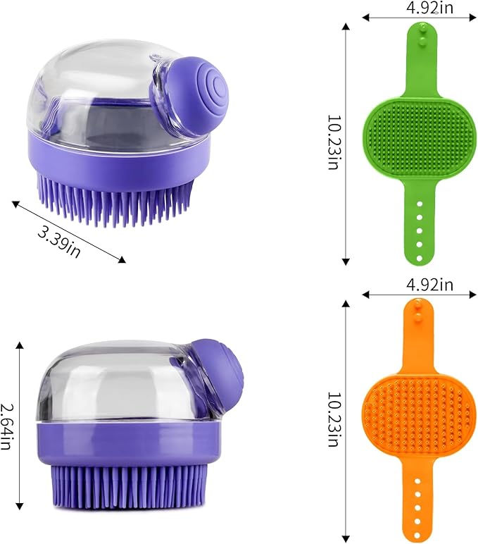 Comotech 3PCS Dog Bath Brush | Dog Shampoo brush | Dog Scrubber for Bath | Dog/Grooming/Washing Brush Scrubber (Purple Green Orange)
