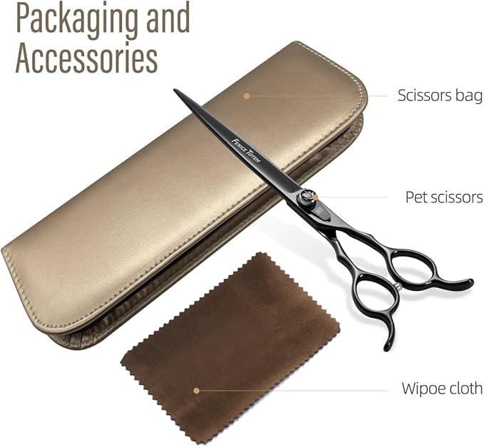 Dog Grooming Scissors: 7.5 inch Bright Black Pet Staright Shears Made Of Japanese 440C Advanced Stainless Steel Professional Grooming Scissors for Dogs Cats and Other Pets