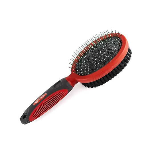 Tuff Pupper Double Sided Dog Brush, Detangling Tool for Dogs and Cats, Pin & Bristle Pet Brush, for and Hair Types, With Comfort-Grip Anti-Slip Handle, Brown, Black, White