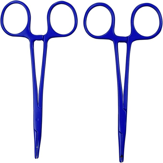Pet Colourful Stainless Steel Hemostat Hemostatic Forcep,Pet Ear Hair Pull Forcep,Bend Head and Straight Head kit (Blue)