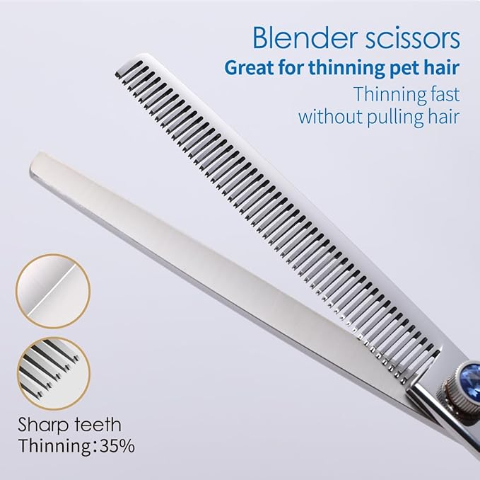 Left Handed Dog Grooming Scissors Kit 8 in Professional Curved Thinning Straight Shear 3pcs Set for Grooming Big Dogs Poodle Pet Japan 440C Stainless Steel(8.0'' Kit, 4Pcs)