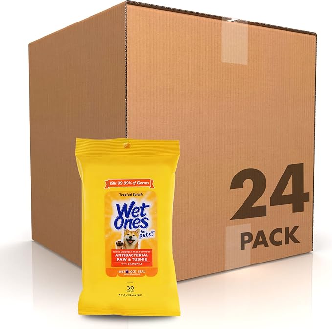 Wet Ones for Pets Paw & Tushie Dog Wipes with Chamomile,Dog Wipes for All Dogs in Tropical Splash Scent Dog Grooming Wipes,Dog Bathing Supplies,Pet Wipes for Paw and Butt(Pack of 24,720 Count)