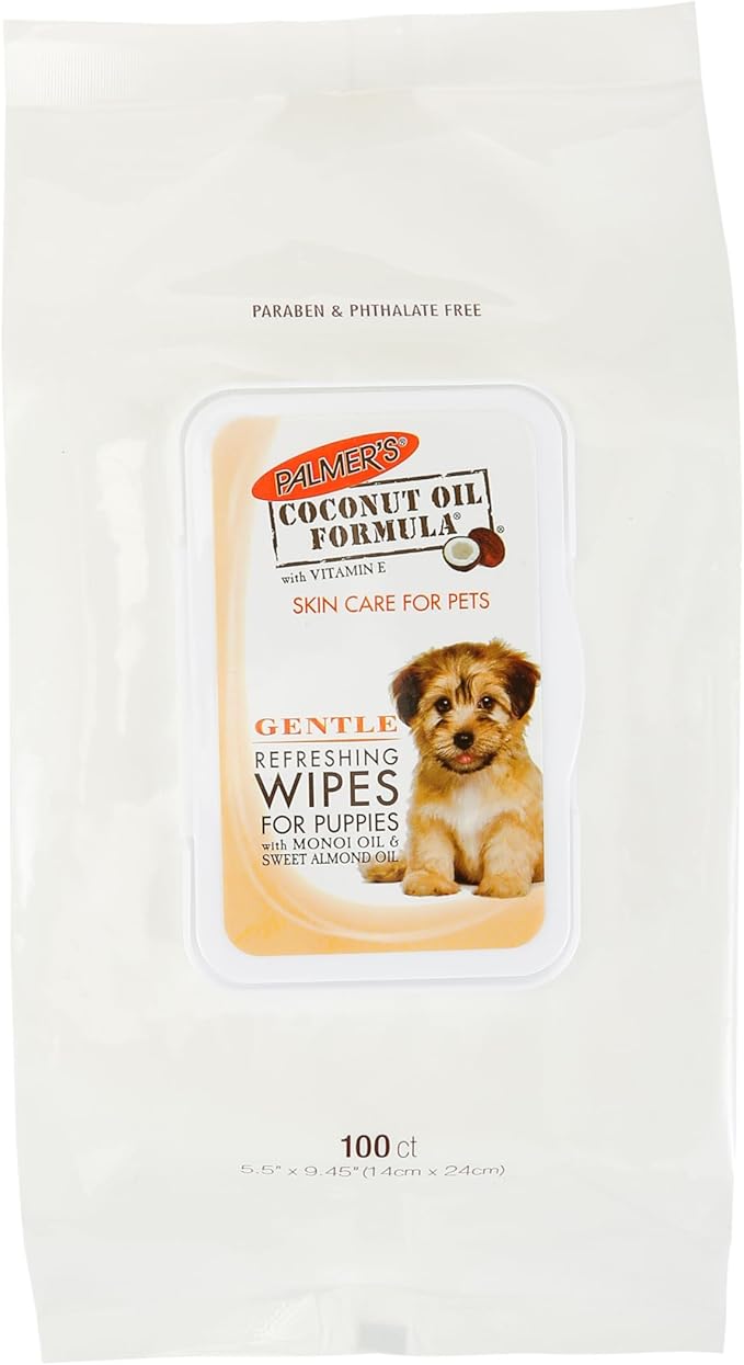 Palmer's for Pets Coconut Oil Gentle Refreshing Wipes for Puppies | Palmers Coconut Oil Puppy Wipes - 100 ct Gentle Pet Grooming Wipes for Dogs with Coconut Oil