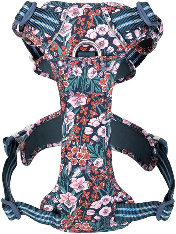 La La Pet® No Pull Dog Harness with Front Clip, Reflective Dog Vest Harness with Handle Floral Neoprene Padded Dog Vest for Puppy Small Medium Large Dogs 3 Snap Buckles Easy to Put on & Take Off