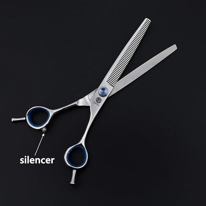 Purple Dragon Touch Pet Blenders Shears, 7.0" 50-Tooth Thinning Scissor for Dogs, 440c Japanese Stainless Steel Texturizers Dog Thinning Shears(Blue)