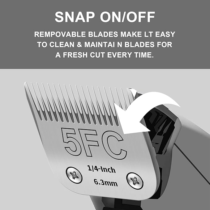 5FC Detachable Pet Clipper Replacement Blades Compatible with Andis/Oster A5/Wahl KM10 Series Dog Clipper,Made of Ceramic Blade & Stainless Steel Blade,Size 5FC Cut Length 1/4-Inch(2 Pack)