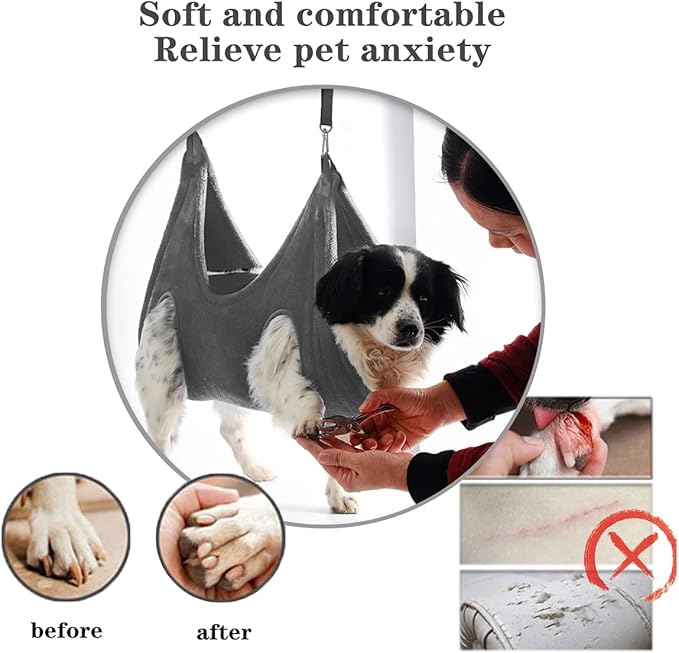 Dog Grooming Harness, Multifunctional Cats and Dogs Grooming Hammock, Pet Beauty Assistant, Nail Scissors/Nail Trimmer/Round Head Scissors (Large, grey)