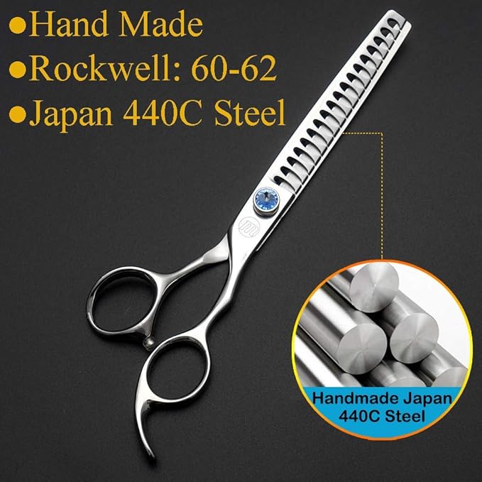 Professional 7.0" Dog Grooming Chunkers Scissors, Upward Curved Pets Grooming Thinning/Blending Shears - Japan 440C Stainless Steel for Pet Groomers or Family DIY Use 18 Teeth