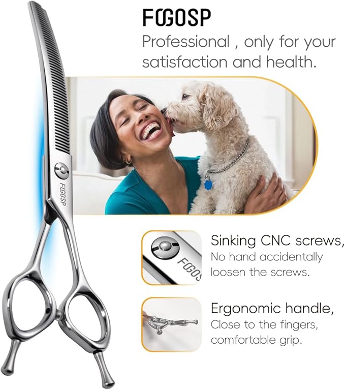 Curved Thinning Shears for Dogs Grooming 7.0'' Multipurpose Professional Pet Curved Blender Scissors for Dog Grooming 35% Thinning Rate (7.0 In, V Type Blender)