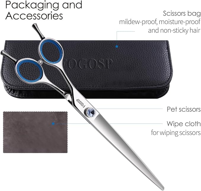 Japanese 440C Stainless Steel Dog Scissors - Super Sharp 8.0'' Straight Left Handed Large Dog Shears for Grooming Poodle