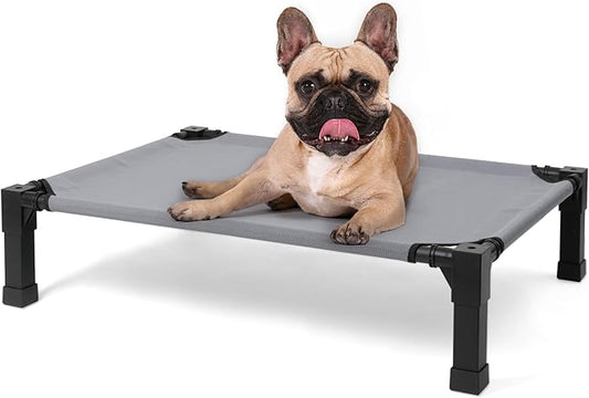 Cooling Elevated Dog Bed, Raised Dog Bed with Washable Breathable Mesh and Metal Frame, Portable Dog Cot Bed with No-Slip Feet for Outdoor and Indoor Use