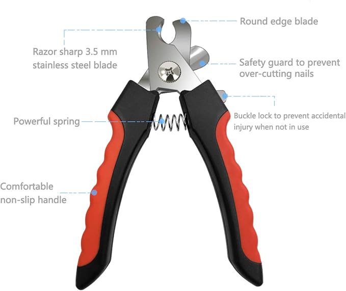 Pet Nail Clippers and Trimmers Set Safety Guard to Avoid Over Cutting Razor Sharp Blades Grooming Tool for All Small Large Dog Cat Red