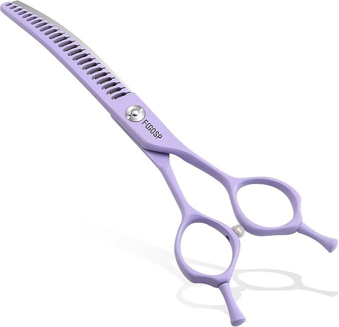 Curved Chunkers Dog Grooming Scissors 6.5" Macarone Series Professional Pet Grooming Shears for Small Dogs Pets Japan 440C Stainless Steel Sharp & Durable(Purple, 24Teeth Curved Thinners)