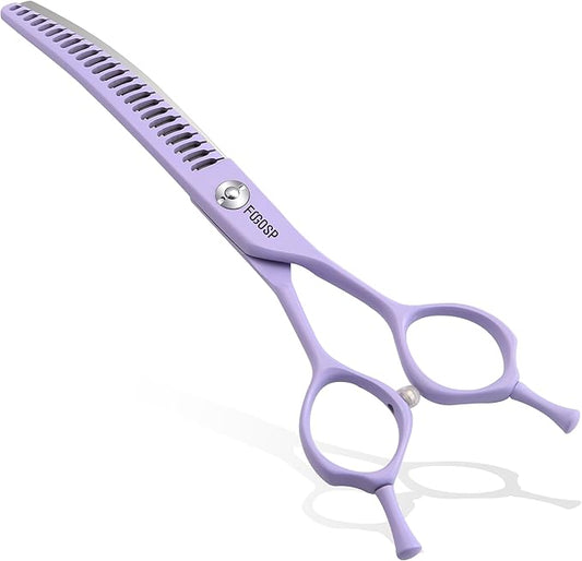 Curved Chunkers Dog Grooming Scissors 6.5" Macarone Series Professional Pet Grooming Shears for Small Dogs Pets Japan 440C Stainless Steel Sharp & Durable(Purple, 24Teeth Curved Thinners)