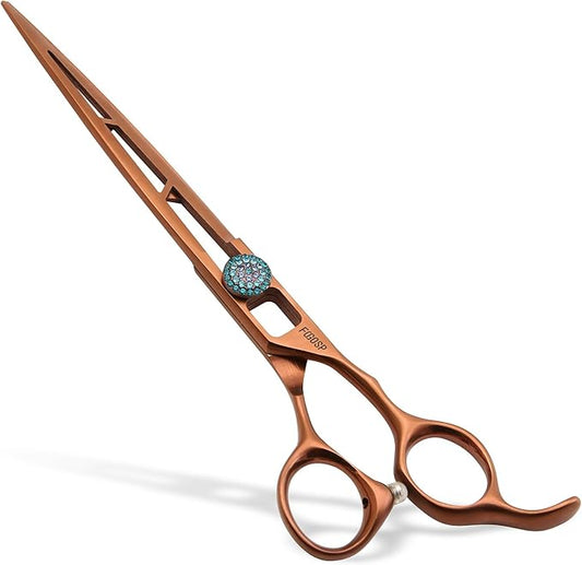 7.0'' Straight Dog Grooming Scissors Professioanl Pet Grooming Shears for Small Dog Cat High Cobalt Alloy Steel Hollow Out Design(7, Chocolate Striaght)
