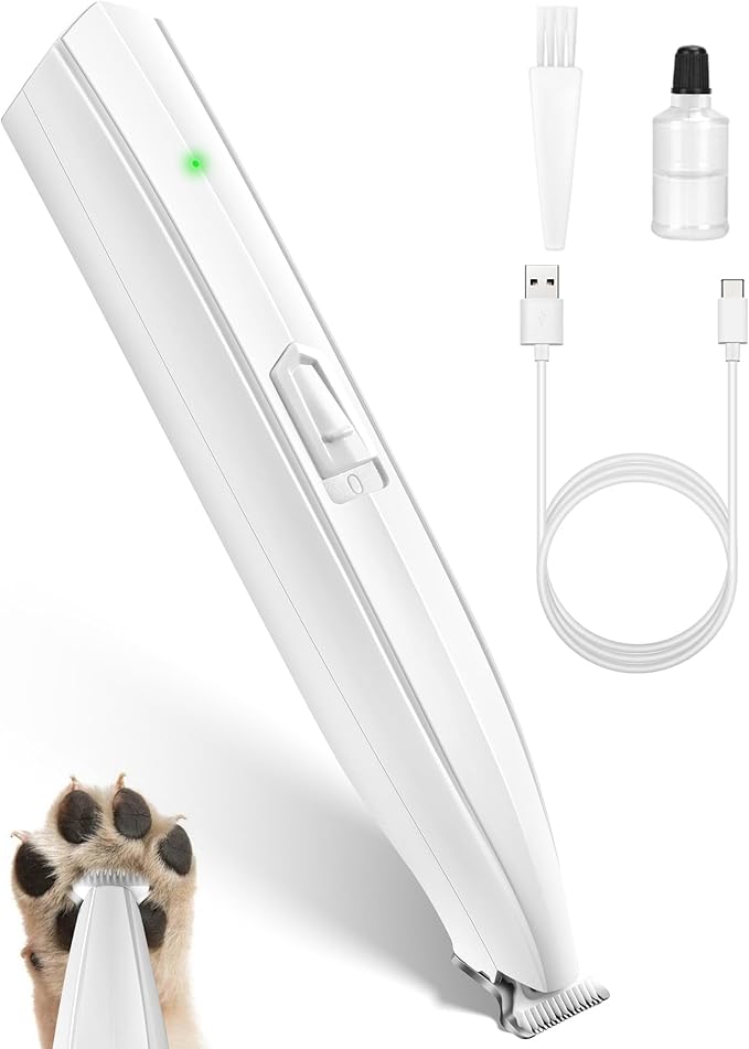 Dog Paw Trimmer for Grooming, Cordless Rechargeable Dog Clippers with Widened Blade, Low Noise Electric Cat Precision Shaver for Small Pet's Hair Around Eyes, Faces, Ears, Paws, Rump(White)