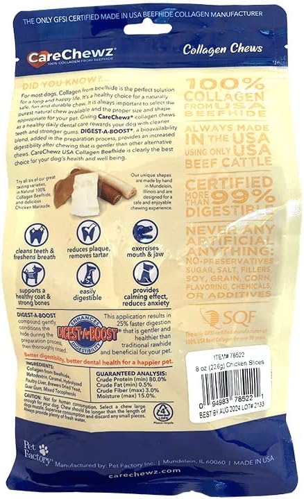 Pet Factory CareChewz Collagen 9" Rovers Dog Chew Treats - Chicken Flavor, 6 Count/1 Pack