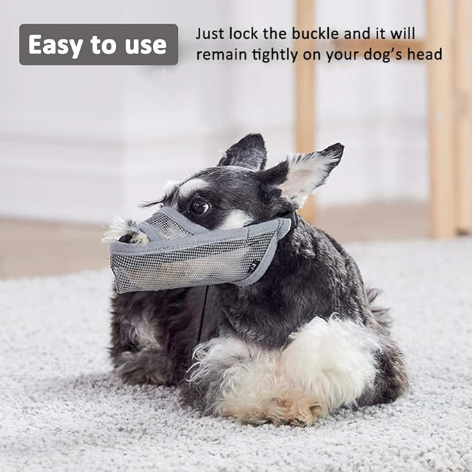 Crazy Felix Nylon Dog Muzzle for Small Medium Large Dogs, Air Mesh Breathable and Drinkable Pet Muzzle for Anti-Biting Anti-Barking Licking (XS, Grey)