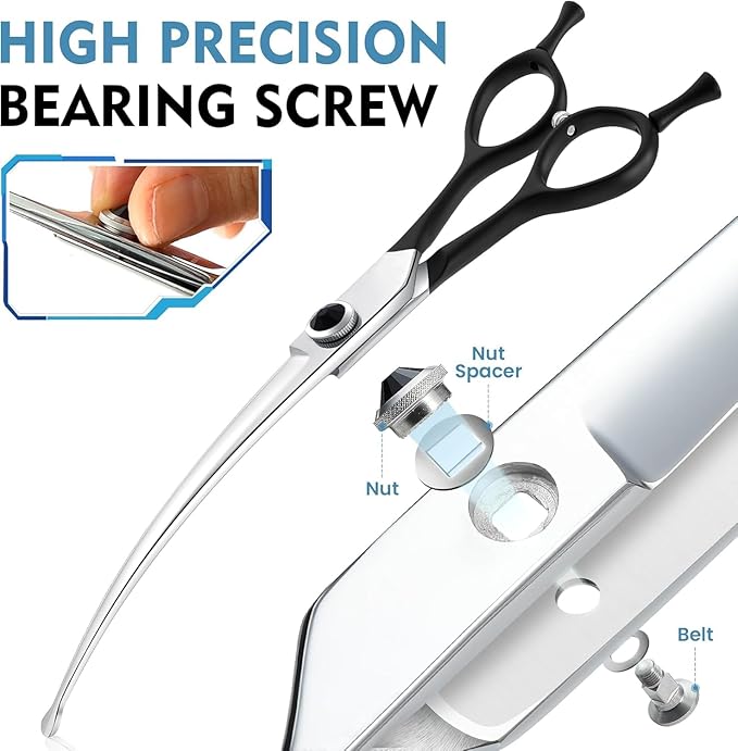 Dream Reach 8" Downward Curved Dog Grooming Scissors for Trimming Face and Paws, Safety Round Tip Shears for Pet Dogs and Cats, Professional Pet Grooming Scissors Black