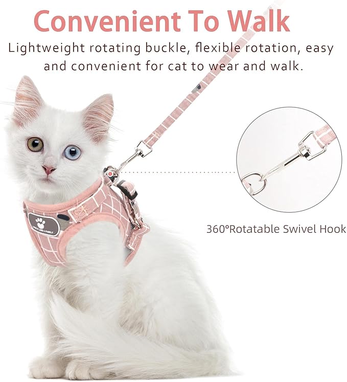 Cat Vest Harness and Small Dog Vest Harness for Walking, All Weather Mesh Harness, Cat Vest Harness with Reflective Strap, Step in Adjustable Harness for Small Cats (Pink-Pattern, Medium)