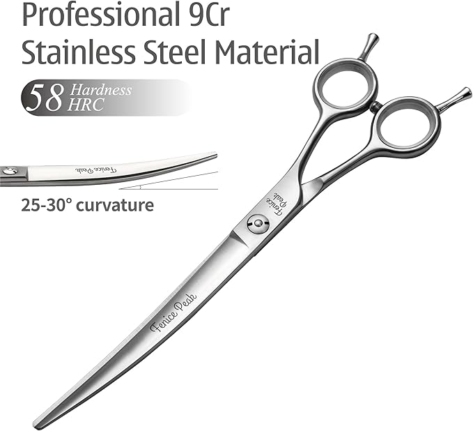 Fenice Peak 3pcs Dog Grooming Scissors Set Straight Thinning Curved Shears Stainless Steel Shears for Pet Grooming Sharp and Durable with Case Suitable for home users and Professional Groomer