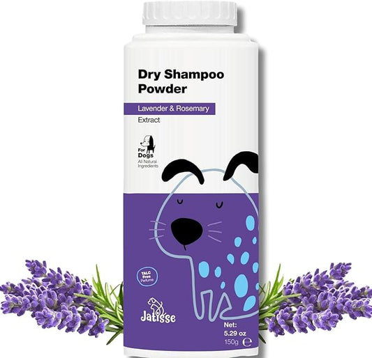 Dry Shampoo for Dogs, Powder Shampoo with Lavender and Rosemary, Ideal for Smelly Dogs, Shaker Bottle, No Water, Talc Free, Odor Eliminator Waterless Formula 5.29 oz