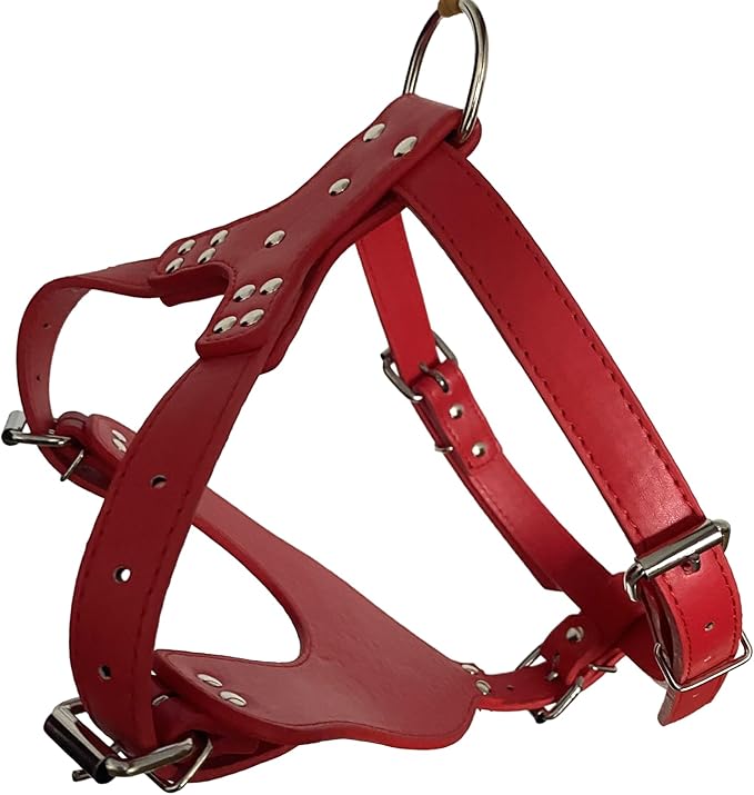 Leather Dog Harness Chest for 26"~34" Large Dogs Pitbull Mastiff Boxer Bully Black/Pink/Red/Gold Brown/Leopard/Brown (Red)