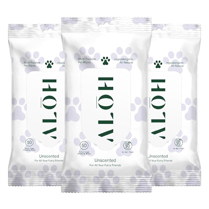 ALŌH Hypoallergenic | All-Natural | Multi-Purpose Pet Wipes, Unscented 50ct Wipes | 3 Pack of 50ct Wipes (150 Wipes)
