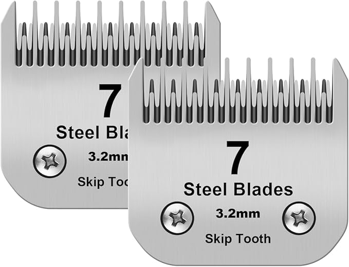 7 Skip Tooth Detachable Pet Dog Grooming Steel Blades,Compatible with Andis,Oster A5,Wahl KM10 Series Clippers,Cut Length 1/8-Inch (3.2mm) ,2 Pack