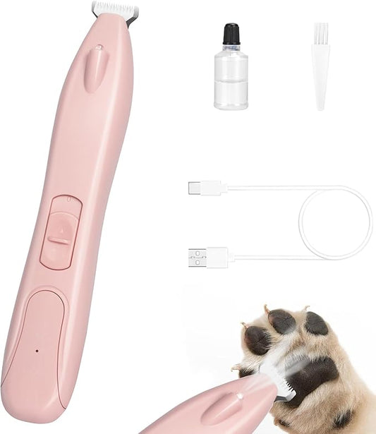 KIKETECH Cordless Dog Paw Trimmer - Low Noise LED Dog Clippers with Ceramic Blade, 2 Speed Rechargeable Small Pet Shaver for Grooming Dogs Cats Hair Around Paws, Eyes, Ears, Face, Rump, CoralPink