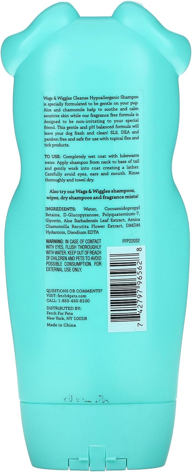 Wags & Wiggles Cleanse Hypoallergenic Dog Shampoo - Pet Wash for Dogs with Sensitive Skin - Without Fragrance Cleanser, 16 Fl oz