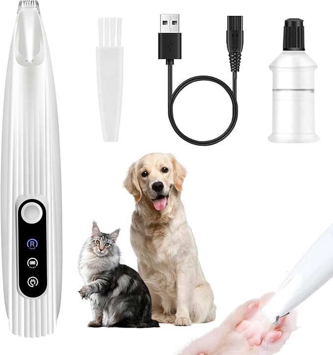 Upgraded Pet Micro Precision Trimmer, New Rechargeable Low Noise Wireless Dog Paw Trimmer, Trimmer with LED Light for Paw Hair, Ears, Face, HIPS & Eyes Grooming Instruments for Cats & Dogs